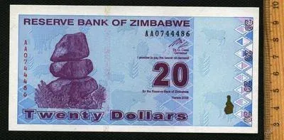 Лот: 19447554. Фото: 1. Зимбабве 20 долларов 2009 год... Африка