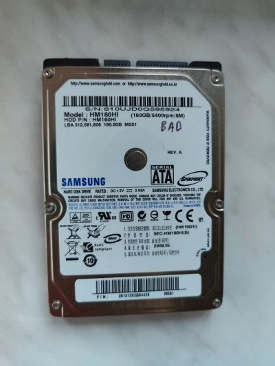 Лот: 21987070. Фото: 1. HDD Samsung 160gb 2.5. Жёсткие диски (HDD)