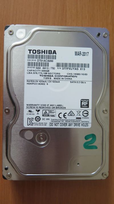 Лот: 25007990. Фото: 1. Жесткий диск Toshiba 500gb DT01ACA050... Жёсткие диски (HDD)