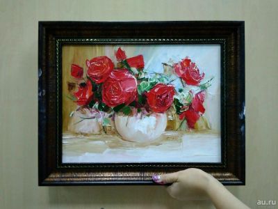 Лот: 10795017. Фото: 1. Картина маслом "Розы". Картины, рисунки