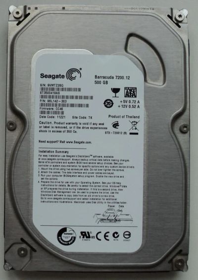 Лот: 10920411. Фото: 1. Seagate Barracuda 7200.12 500GB. Жёсткие диски