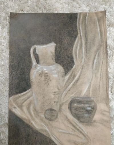 Лот: 14917509. Фото: 1. Картина Натюрморт С Кувшином Уголь. Картины, рисунки