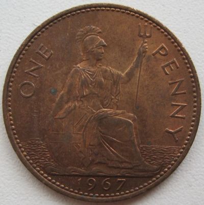 Лот: 6251037. Фото: 1. Великобритания 1 пенни 1967. Великобритания и острова