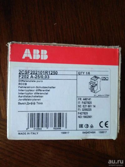 Лот: 10108784. Фото: 1. УЗО Тип А, АББ ABB Италия. Автоматы, пакетники, предохранители