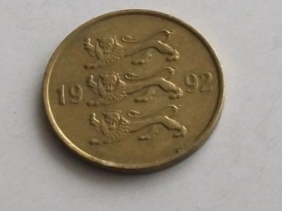 Лот: 9489226. Фото: 1. Монета 20 сенти Эстония 1992 львы... Страны СНГ и Балтии