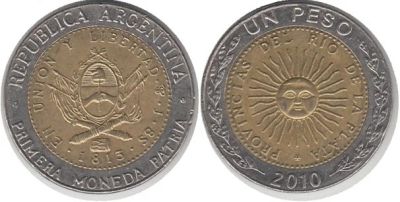 Лот: 18855185. Фото: 1. Аргентина 1 песо 2010 UNC!. Америка