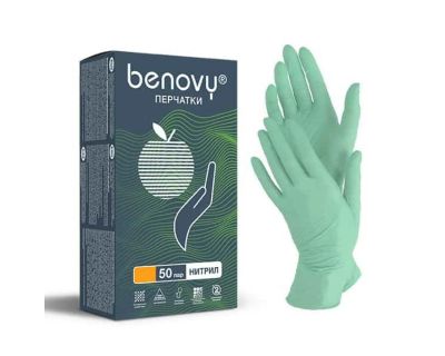 Лот: 15396494. Фото: 1. Перчатки нитриловые benovy( зелёный... Средства для ухода
