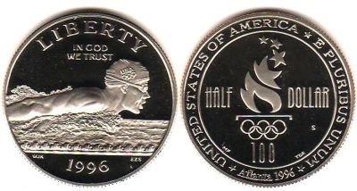 Лот: 10346800. Фото: 1. 1996 г. США. 50 центов. Олимпиада... Америка