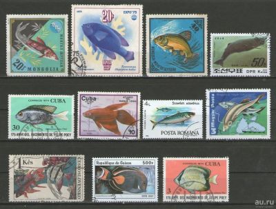 Лот: 9473398. Фото: 1. Лот марок разных стран. Рыбы. Марки