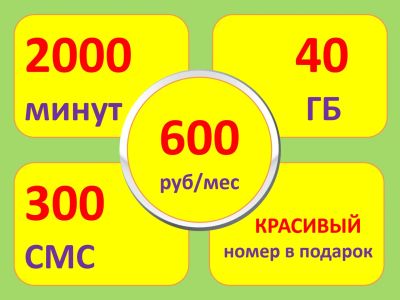 Лот: 18741752. Фото: 1. 2000 минут + 40 ГБ = 600р. Телефонные номера, SIM-карты