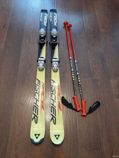 Лот: 15543450. Фото: 1. Горные лыжи fisher 130 см + палки. Лыжи