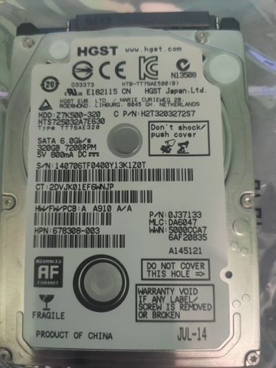 Лот: 18685330. Фото: 1. Жёсткий диск 320GB HGST 2,5" SATA... Жёсткие диски (HDD)