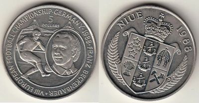 Лот: 3909977. Фото: 1. Ниуе 5 долларов 1988г.,UNC, Футбол... Другое (монеты)