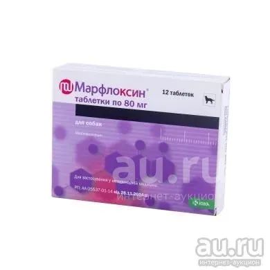 Лот: 25090106. Фото: 1. Марфлоксин таблетки 80 мг, упаковка... Лекарства для животных, ветеринарные препараты
