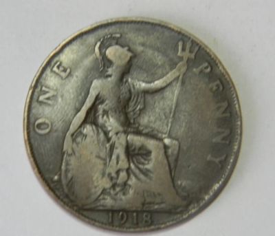 Лот: 15401255. Фото: 1. Великобритания. 1 пенни 1918 г... Великобритания и острова