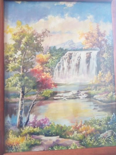 Лот: 12441194. Фото: 1. Картина летний пейзаж с водопадом... Картины, рисунки