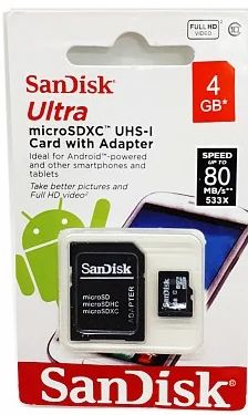 Лот: 10788234. Фото: 1. Карта памяти MicroSDHC 4GB "SanDisk... Карты памяти