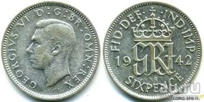Лот: 8649518. Фото: 1. 6 пенсов Великобритания 1942г... Великобритания и острова