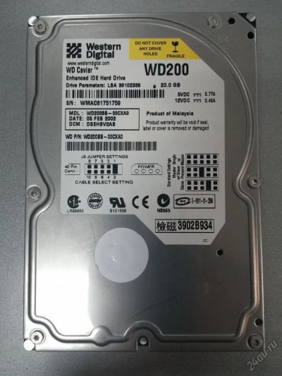 Лот: 5558399. Фото: 1. Жёсткий диск 20 ГБ, IDE, Western... Жёсткие диски (HDD)