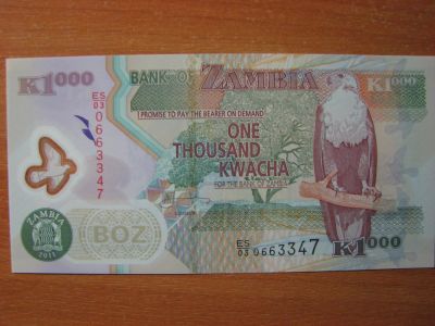 Лот: 4943075. Фото: 1. Замбия 1000 квача 2011 года. Идеал... Африка