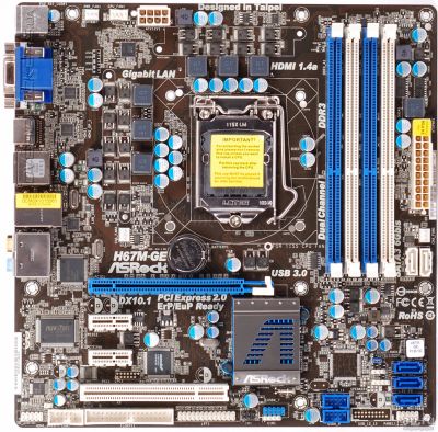 Лот: 16754335. Фото: 1. ASRock H67M-GE. Материнские платы