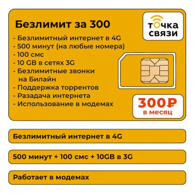 Лот: 15593319. Фото: 1. Безлимитный интернет в 4G + 500... Телефонные номера, SIM-карты