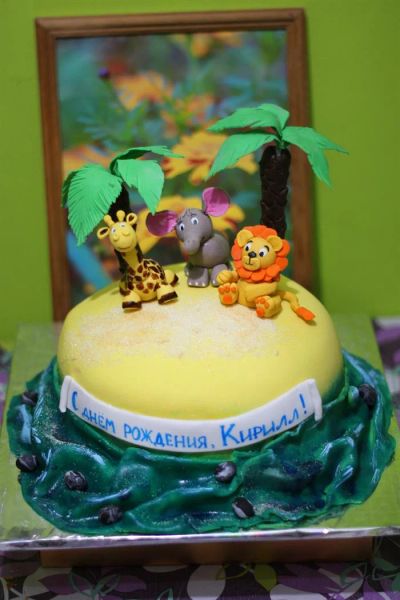 Лот: 3549345. Фото: 1. Торт Остров с пальмой и зверятами. Торты, пирожные