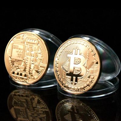 Лот: 11109536. Фото: 1. Сувенирная монета Bitcoin Золотая... Остальные страны