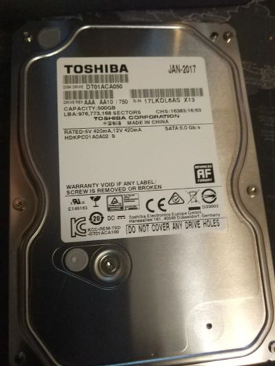Лот: 14528092. Фото: 1. HDD toshiba 500GB 3.5". Жёсткие диски (HDD)