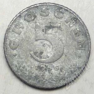 Лот: 1438239. Фото: 1. Австрия. 5 грош 1955г. Цинк. Германия и Австрия