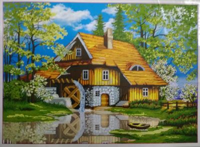 Лот: 15298120. Фото: 1. Алмазная мозаика - домик у пруда... Мозаика, фреска