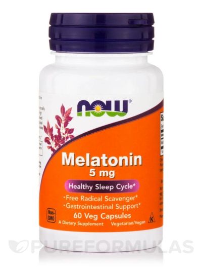 Лот: 9030387. Фото: 1. NOW Melatonin 5 мг 60 капсул. Спортивное питание, витамины