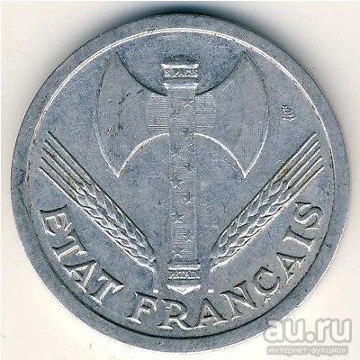 Лот: 8943628. Фото: 1. Франция. 2 франка 1943 года. Оккупационный... Европа
