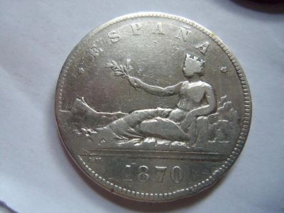 Лот: 5932188. Фото: 1. 5 песет 1870 г.Испания,серебро... Европа