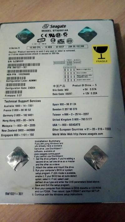 Лот: 11519604. Фото: 1. Жесткий диск Seagate ST320014A... Жёсткие диски (HDD)