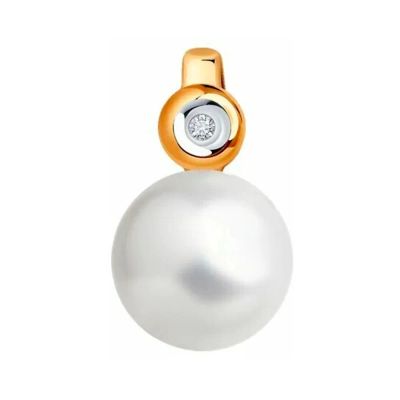 Лот: 23840234. Фото: 1. Золотая подвеска с жемчугом и... Кулоны, подвески