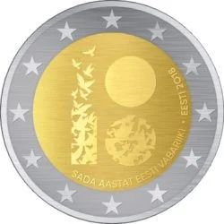 Лот: 11294779. Фото: 1. Эстония 2 евро 2018 года. 100... Европа