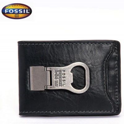 Лот: 4512309. Фото: 1. Fossil Black Leather Money Clip... Бумажники, кошельки, портмоне