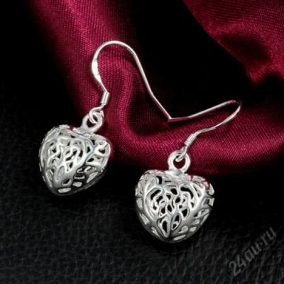 Лот: 5595559. Фото: 1. Серьги.Ажурное сердце.925. Серьги, каффы