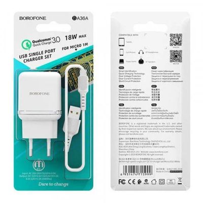 Лот: 22150653. Фото: 1. СЗУ BOROFONE BA-36AQC3.0 18W... Зарядные устройства, блоки питания, адаптеры сетевые для смартфонов