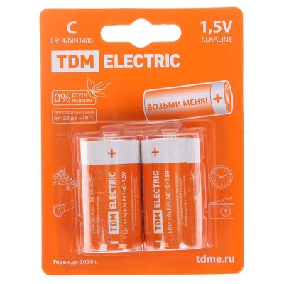Лот: 24084830. Фото: 1. Батарейка TDM Electric, C (LR14... Батарейки, аккумуляторы, элементы питания