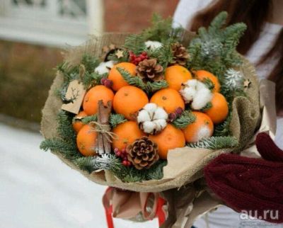 Лот: 12739901. Фото: 1. Букет из мандаринов, кедровых... Подарки на Новый год