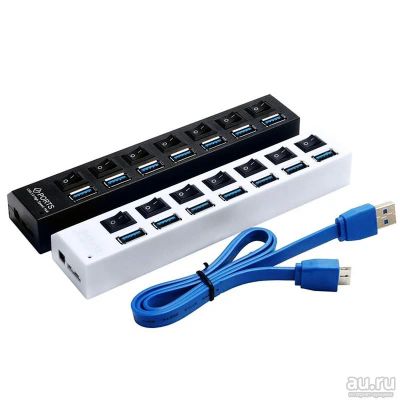 Лот: 12962257. Фото: 1. USB 3.0 HUB на 7-мь портов с индивидуальными... USB хабы