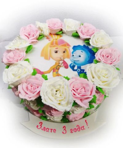 Лот: 10383379. Фото: 1. Торт фиксики для девочки с розами... Торты, пирожные
