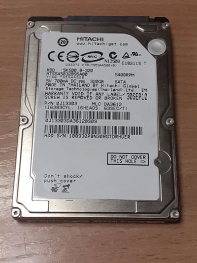 Лот: 20996874. Фото: 1. Жесткий диск ноутбука 320gb Hitachi... Жёсткие диски (HDD)