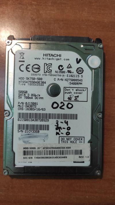 Лот: 21132821. Фото: 1. Жесткий диск Hitachi 5K750-500... Жёсткие диски