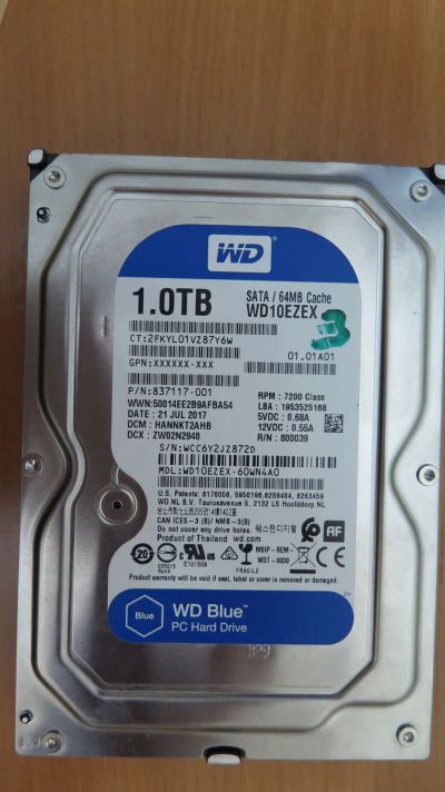 Лот: 21046811. Фото: 1. Жесткий диск WD Blue 1 TB (WD10EZEX... Жёсткие диски (HDD)