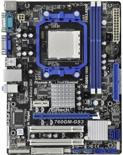 Лот: 5705574. Фото: 1. Asrock 760GM-GS3, AM3, 2xDDR3... Материнские платы