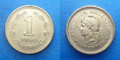 Лот: 16030059. Фото: 1. Аргентина 1 песо 1958 крупный. Америка
