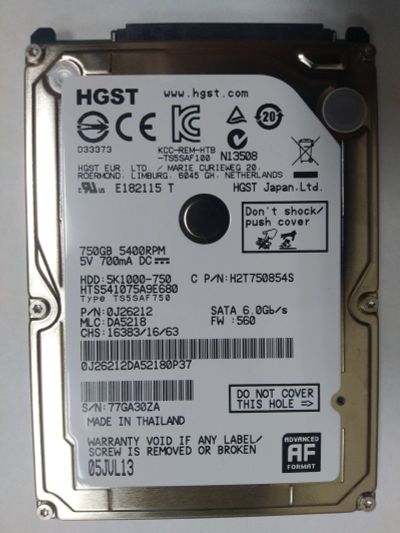 Лот: 18906554. Фото: 1. Жесткий диск 750Gb 2.5'' HDD HGST... Жёсткие диски (HDD)